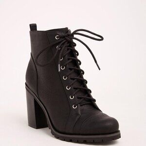 Torrid Black Lace Up Heel Combat Boot - Zip Sides - Black - Size 9W